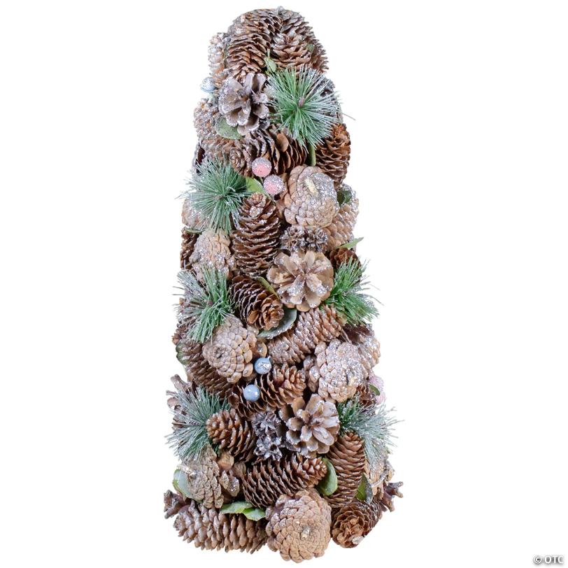 Northlight 16.5" Glittered Green and Brown Pinecone Berry Christmas Tree