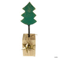 Northlight 16.75" Green Metal Tree in Chunky Wood Base Christmas Decor