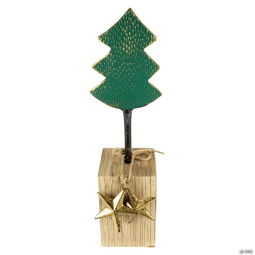 Northlight 16.75" Green Metal Tree in Chunky Wood Base Christmas Decor