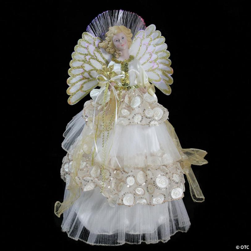 Northlight 16" White and Gold Pre-Lit Angel Christmas Tree Topper