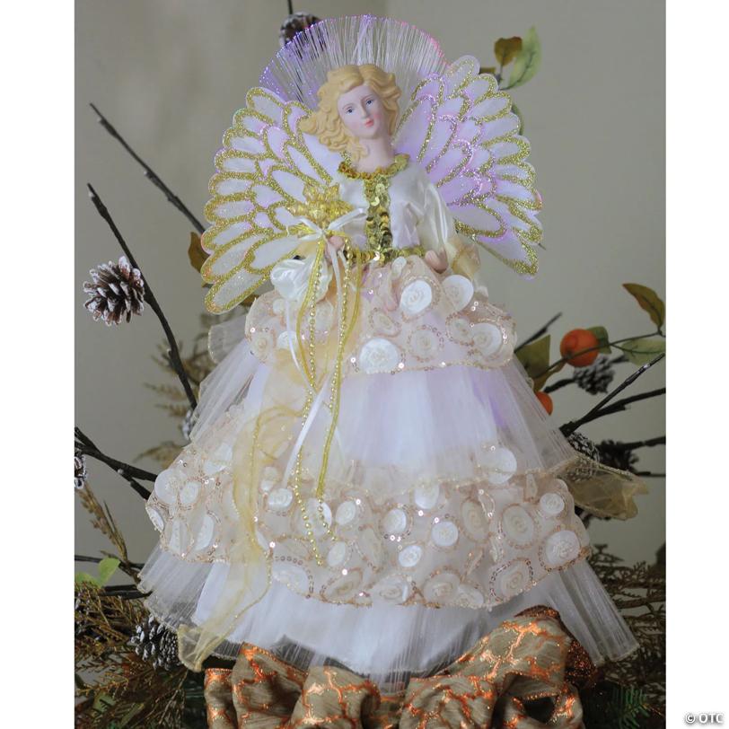 Northlight 16" White and Gold Pre-Lit Angel Christmas Tree Topper