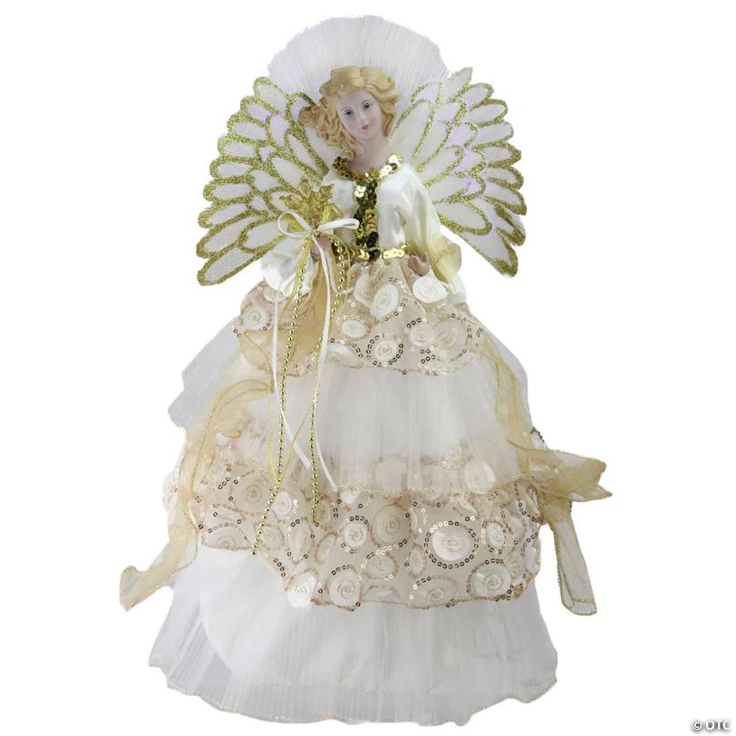 Northlight 16" White and Gold Pre-Lit Angel Christmas Tree Topper