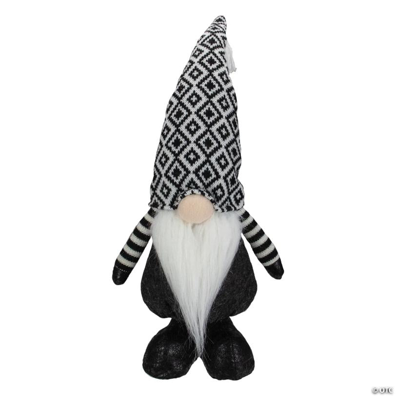 Northlight 17" Black and White Plush Knit Gnome Christmas Figure
