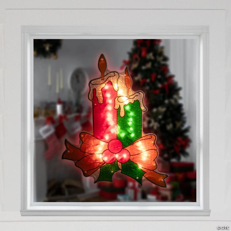 Northlight 17" Lighted Holographic Candle Christmas Window Silhouette Decoration