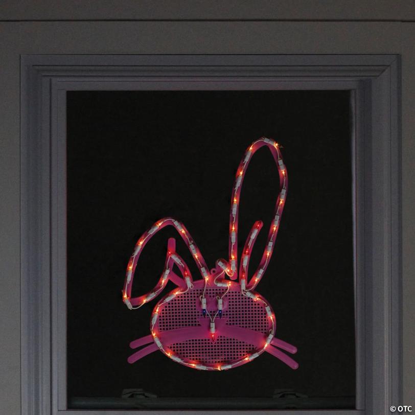 Northlight 17" Lighted Pink Bunny Head Easter Window Silhouette Decoration
