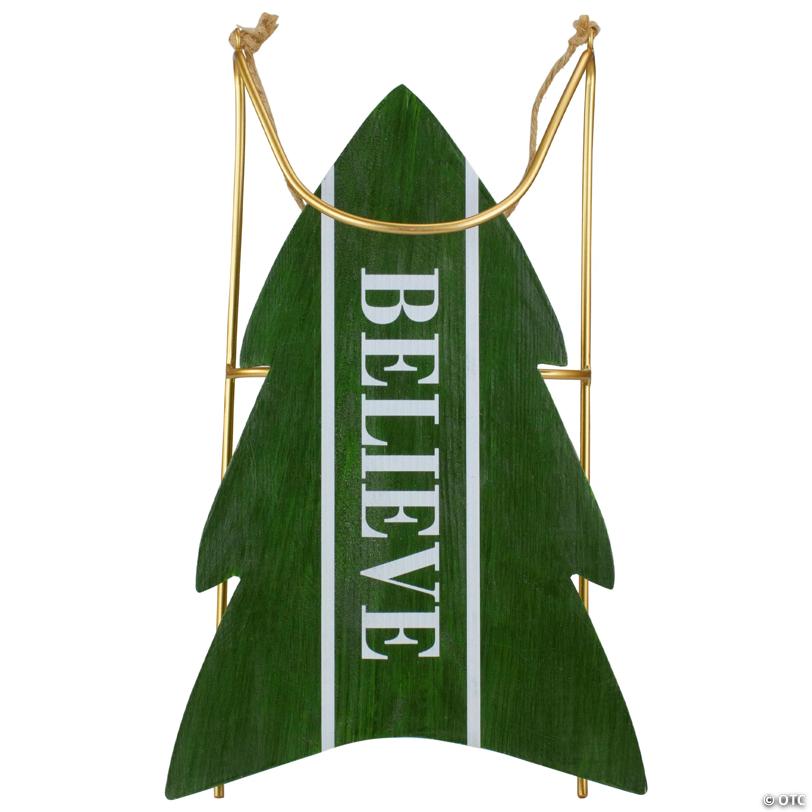 Northlight 18.25" Green Wooden "BELIEVE" Christmas Snow Sled Decoration