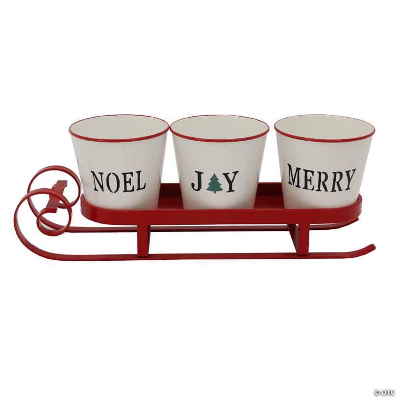 Northlight 18.75" Red Sleigh with Sentiment Buckets Christmas Table Centerpiece