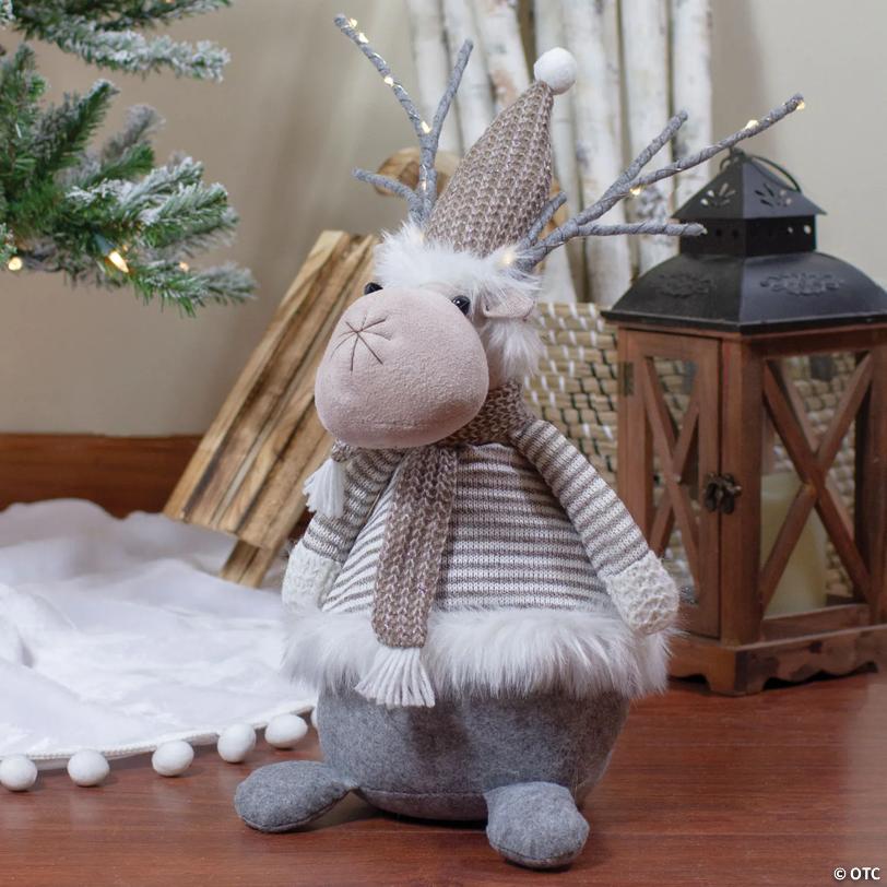 Northlight 18" LED Pre-Lit Brown and Gray Knit Reindeer Christmas Figure