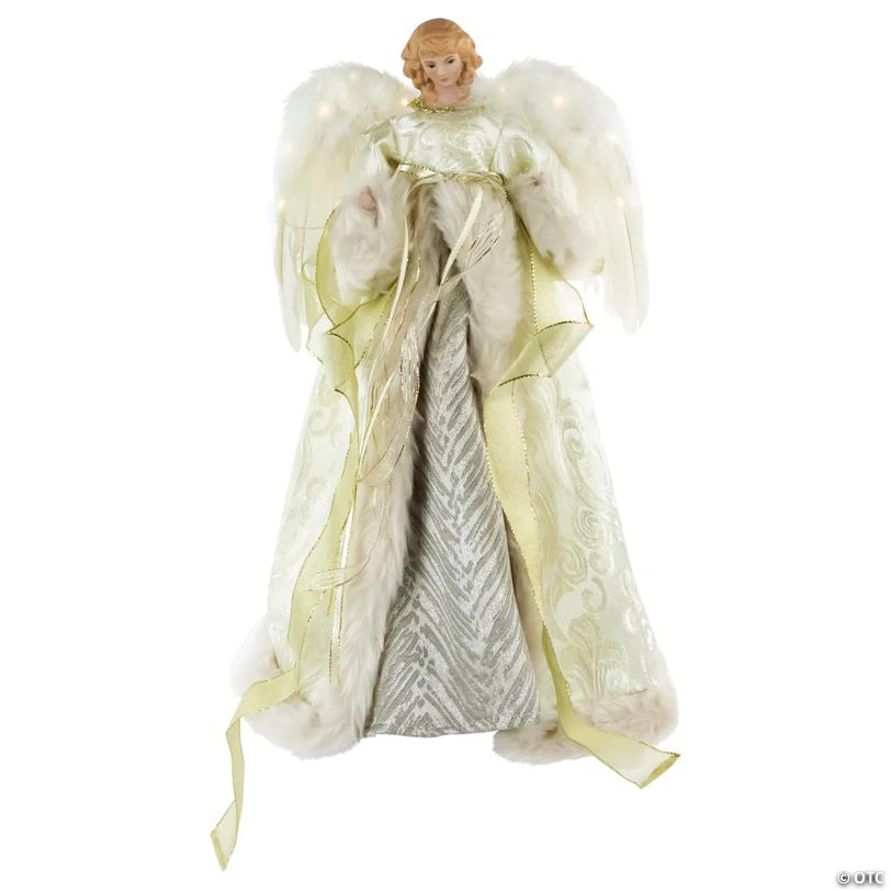 Northlight 18" Lighted White and Gold Angel in a Dress Christmas Tree Topper - Warm White Lights