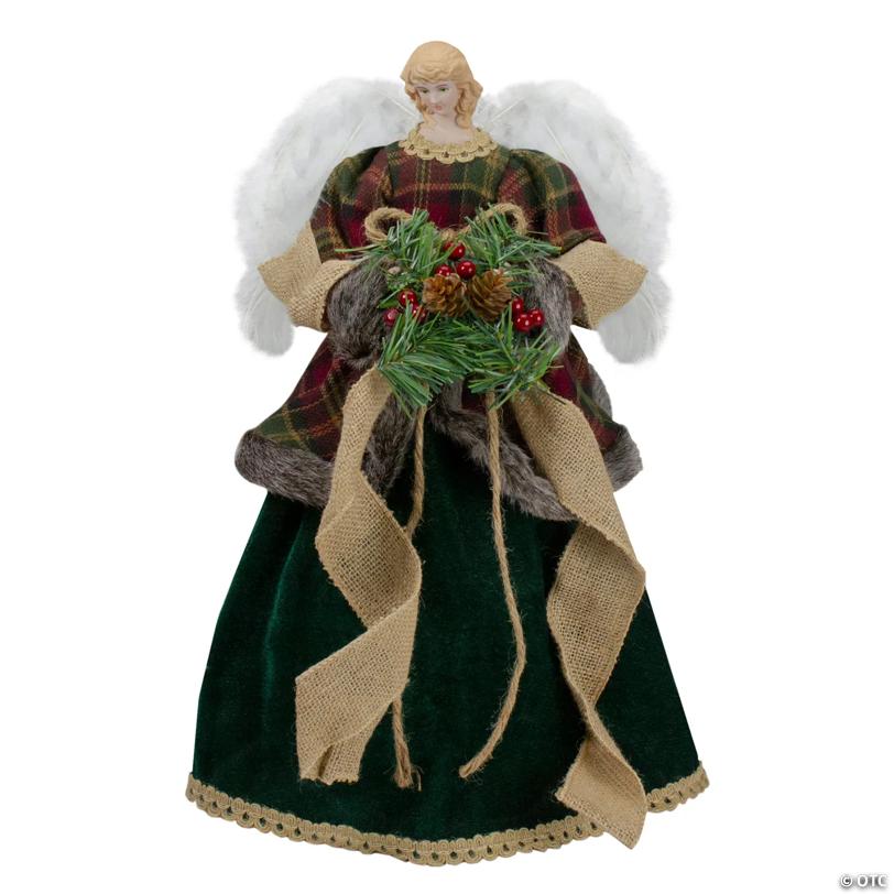 Northlight 18" Red and Green Angel in a Dress Christmas Tree Topper Accented with Holly Berries - Unlit