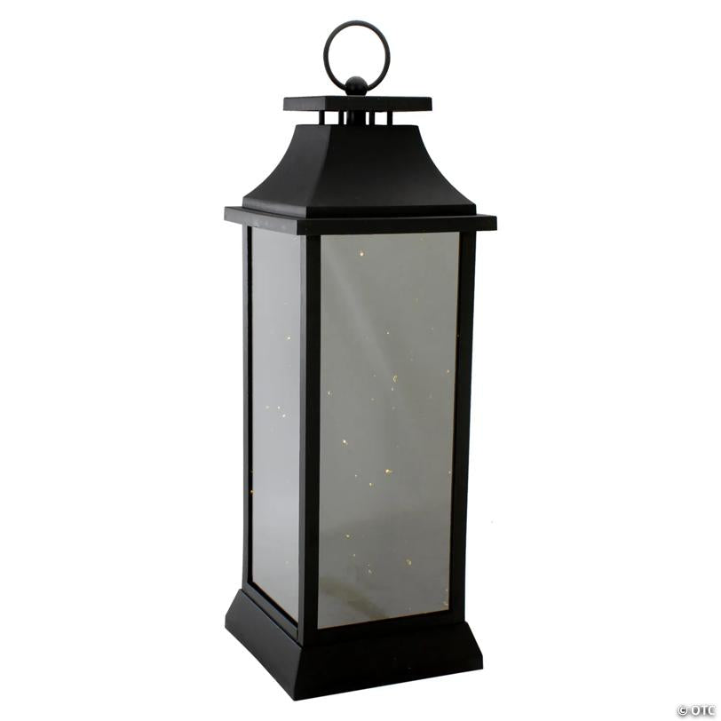 Northlight 19-Inch LED Battery Operated Black Mirrored Lantern Warm White Flickering Lights