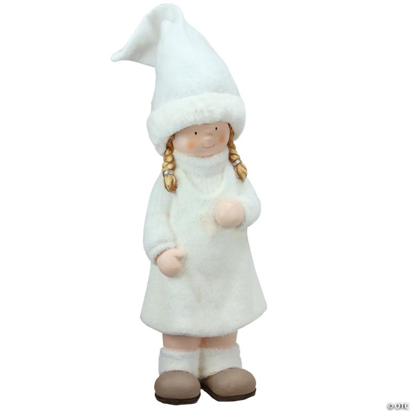 Northlight 19" White and Beige Winter Girl with Tall Hat Christmas Table Top Figure