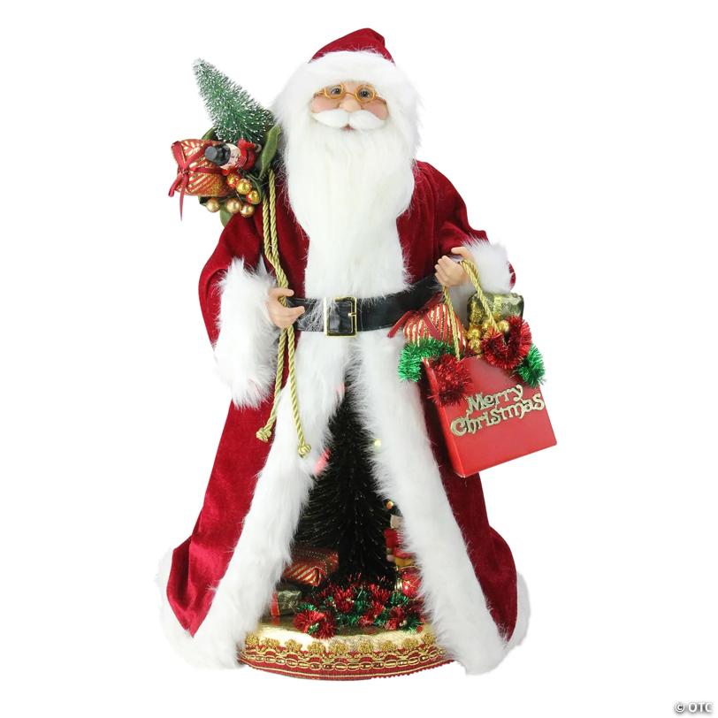Northlight 20" Red and White Battery Operated Musical Standing Santa Claus with LED Lighted Christmas Scene Figurine