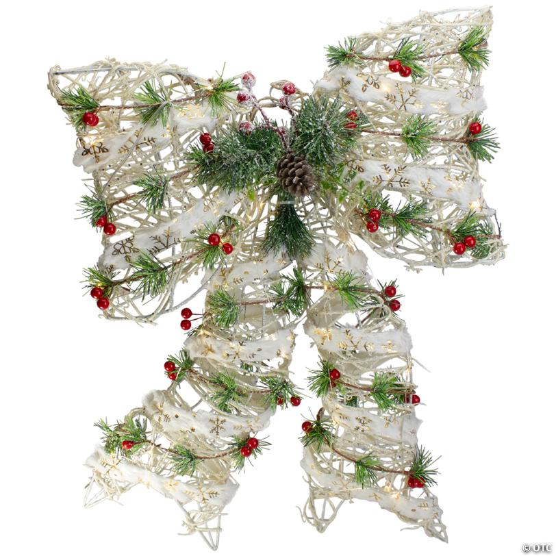Northlight 20" White Rattan Berry and Pinecone Christmas Bow