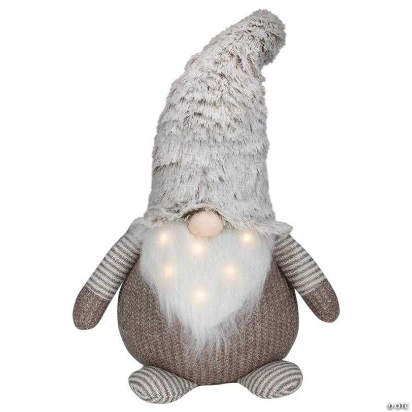 Northlight 23.5" LED Lighted Brown and White Knit Gnome Christmas Figure