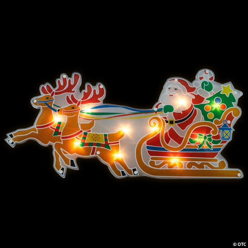 Northlight 23" Lighted Santa and Reindeer Christmas Window Silhouette