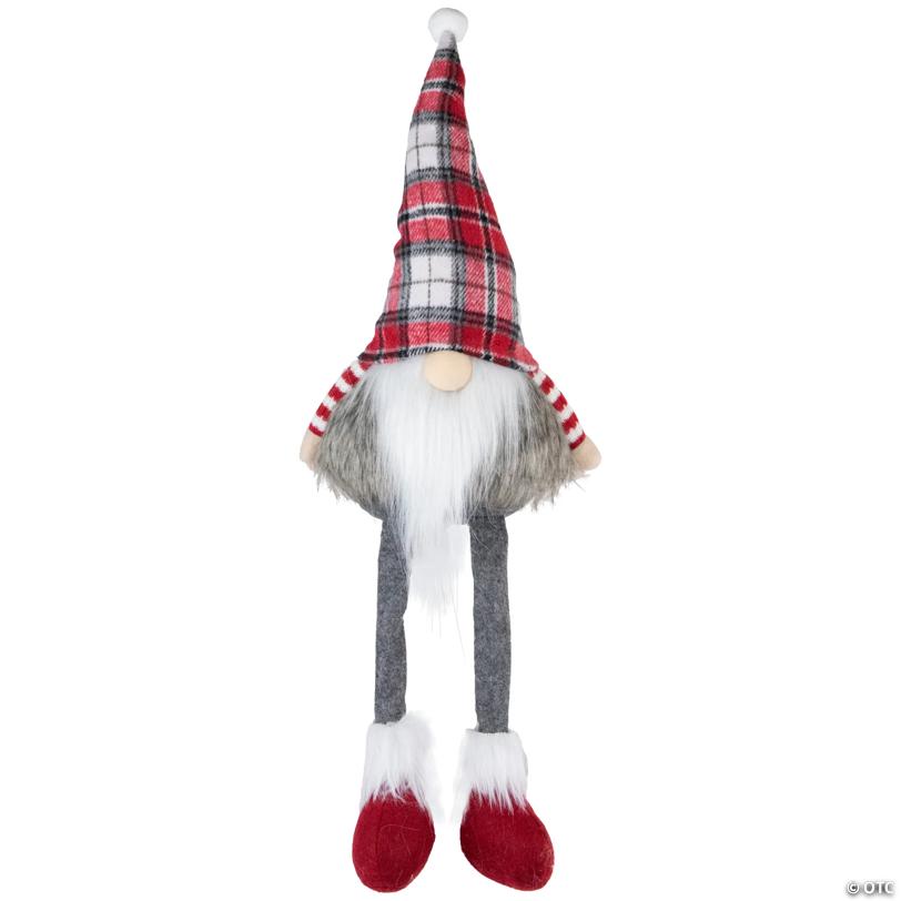 Northlight 23" Red  Gray  and White Plaid Sitting Gnome Christmas Decoration