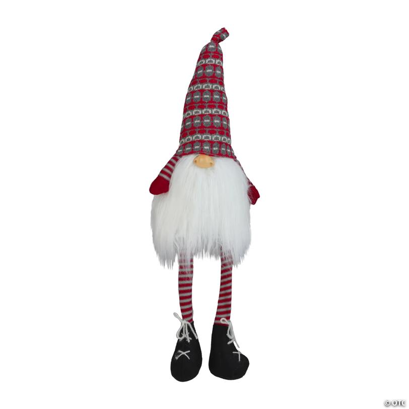 Northlight 23" Red and Gray Striped Christmas Santa Gnome with Dangling Legs