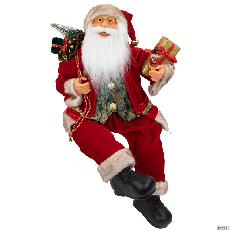 Northlight 24" Chic Santa Claus with Gift Bag and Presents Sitting Christmas Figure