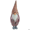 Northlight 24" Pink and Gray Plaid Christmas Gnome with a Rose Gold Hat