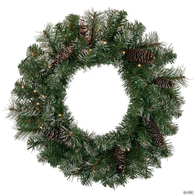 Northlight 24" Pre-Lit Artificial Frosted Pine and Pine Cone Christmas Wreath