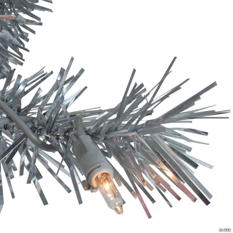 Northlight 24" Silver Tinsel Artificial Christmas Wreath  Clear Lights