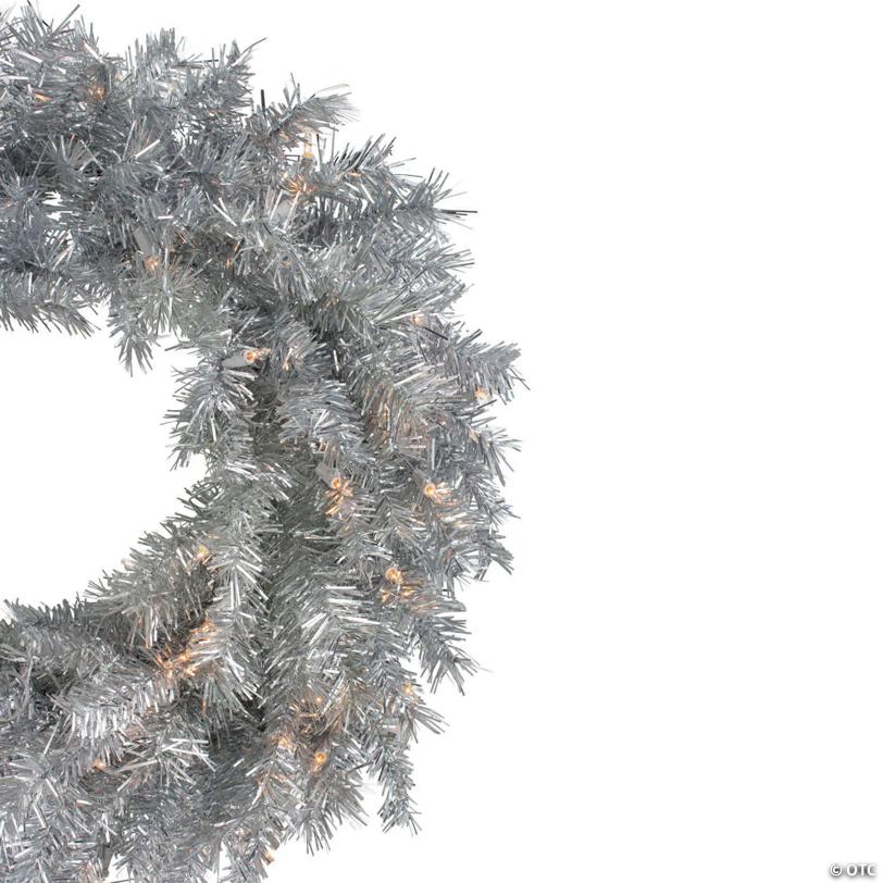 Northlight 24" Silver Tinsel Artificial Christmas Wreath  Clear Lights
