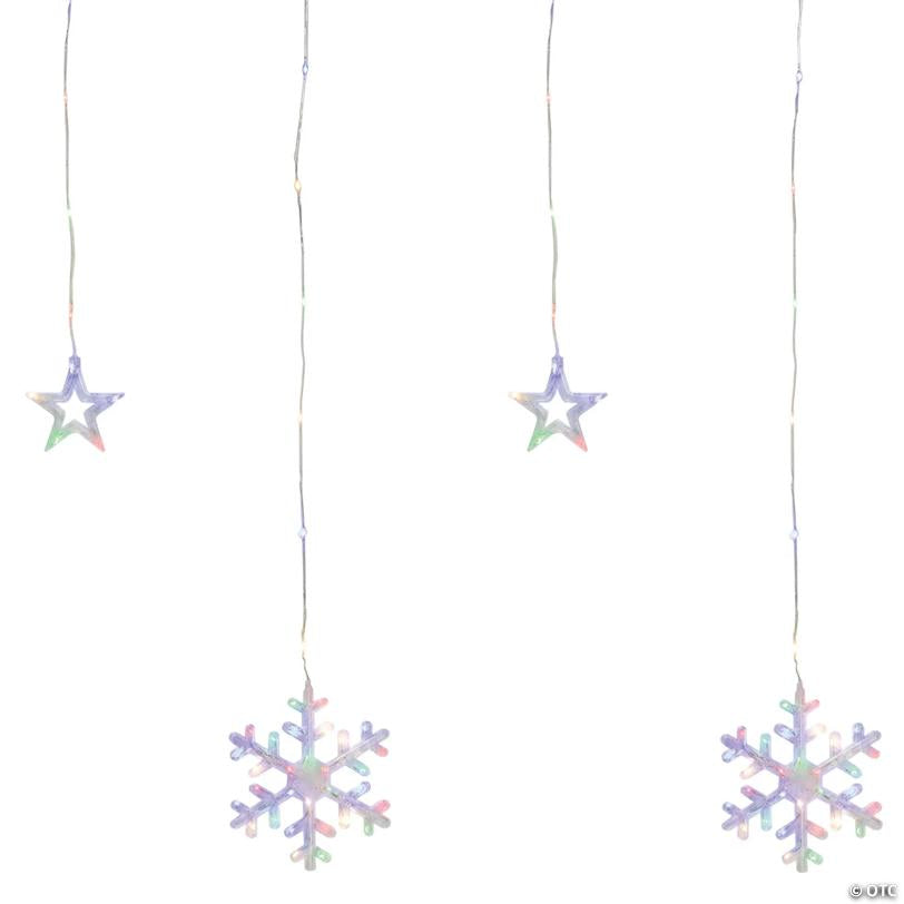 Northlight 250 Multi-Color LED Star and Snowflake Window Curtain Christmas Lights - 16ft Clear Wire