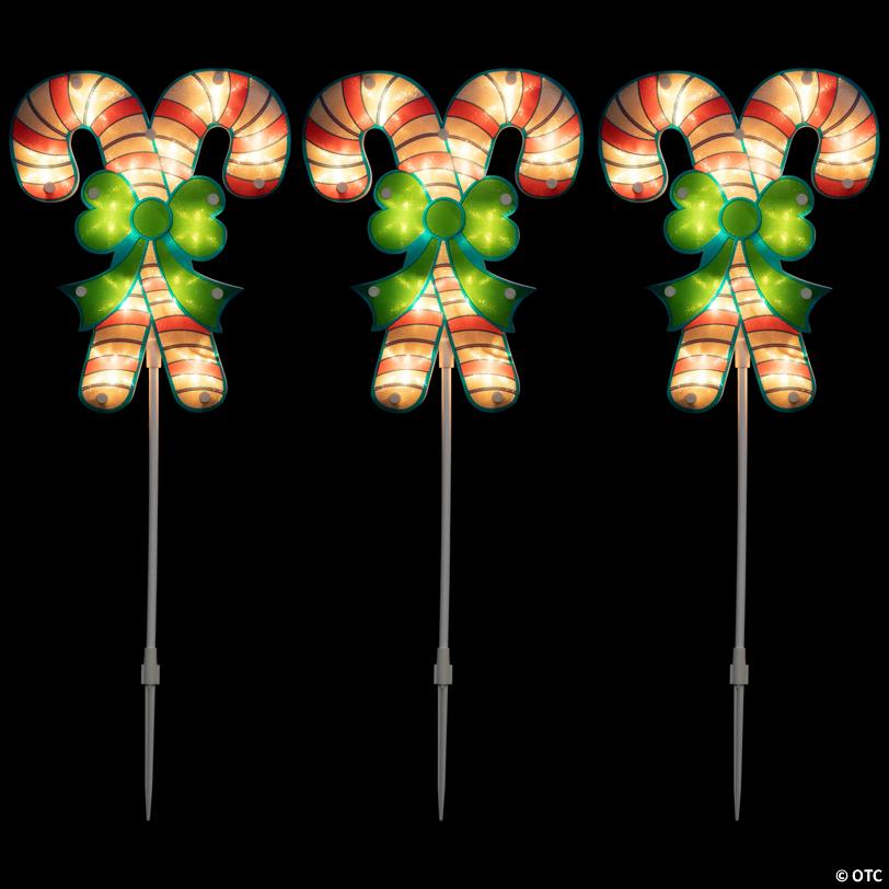 Northlight 25" Pre-Lit Holographic Candy Cane Christmas Pathway Markers, Set of 3