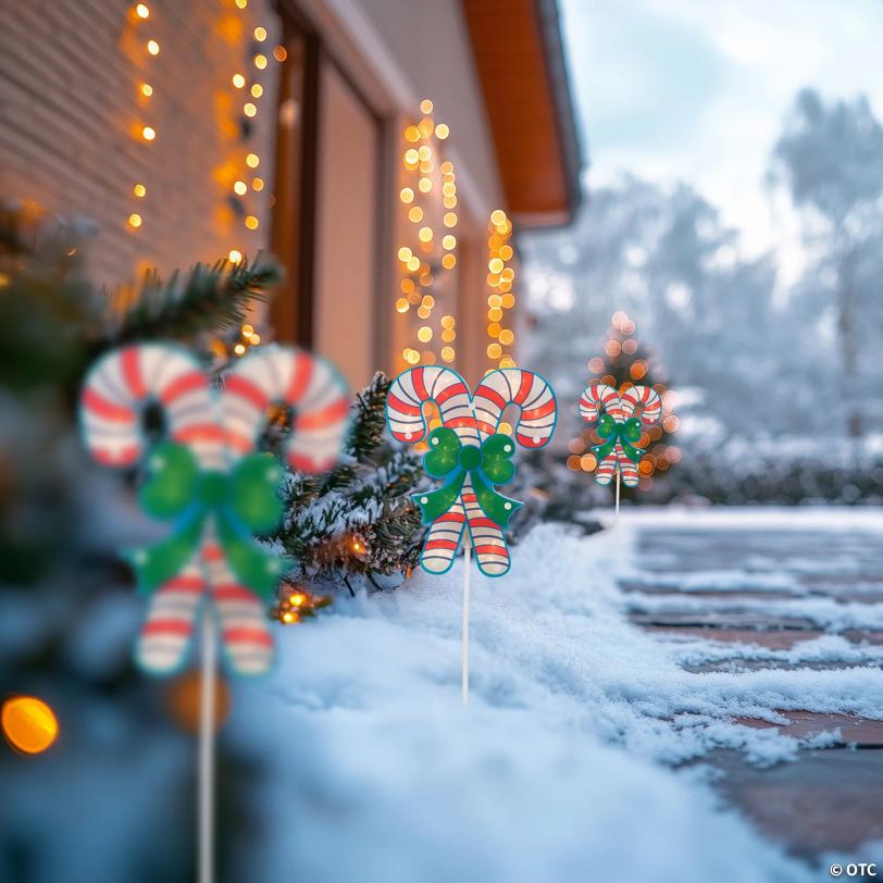 Northlight 25" Pre-Lit Holographic Candy Cane Christmas Pathway Markers, Set of 3