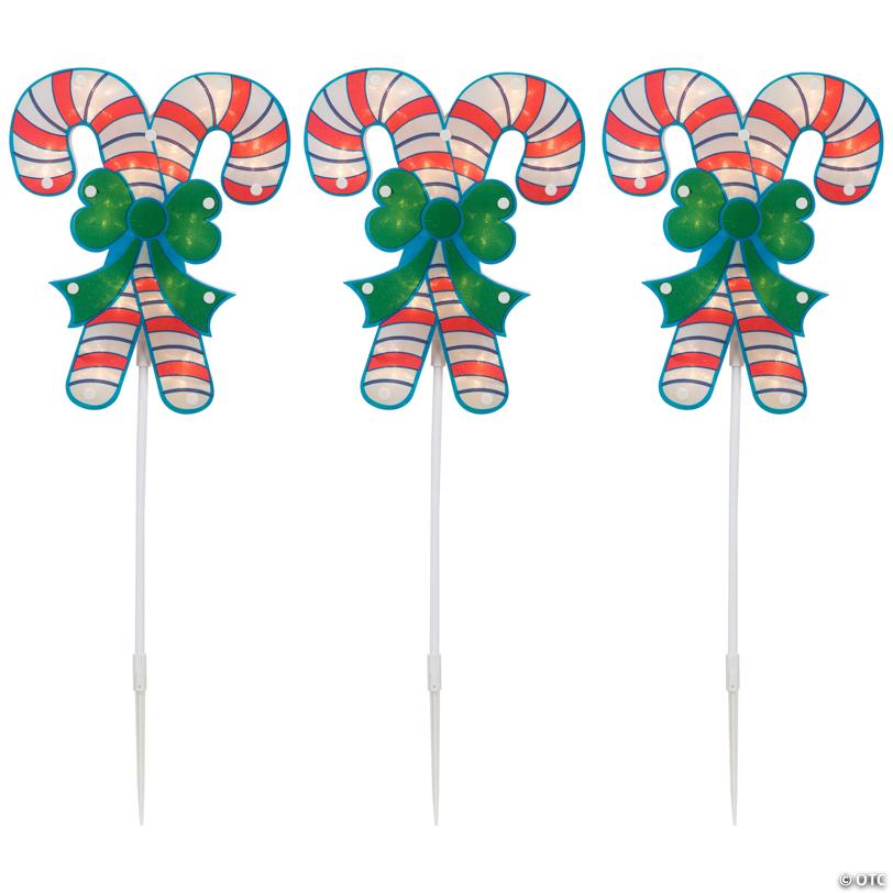 Northlight 25" Pre-Lit Holographic Candy Cane Christmas Pathway Markers, Set of 3
