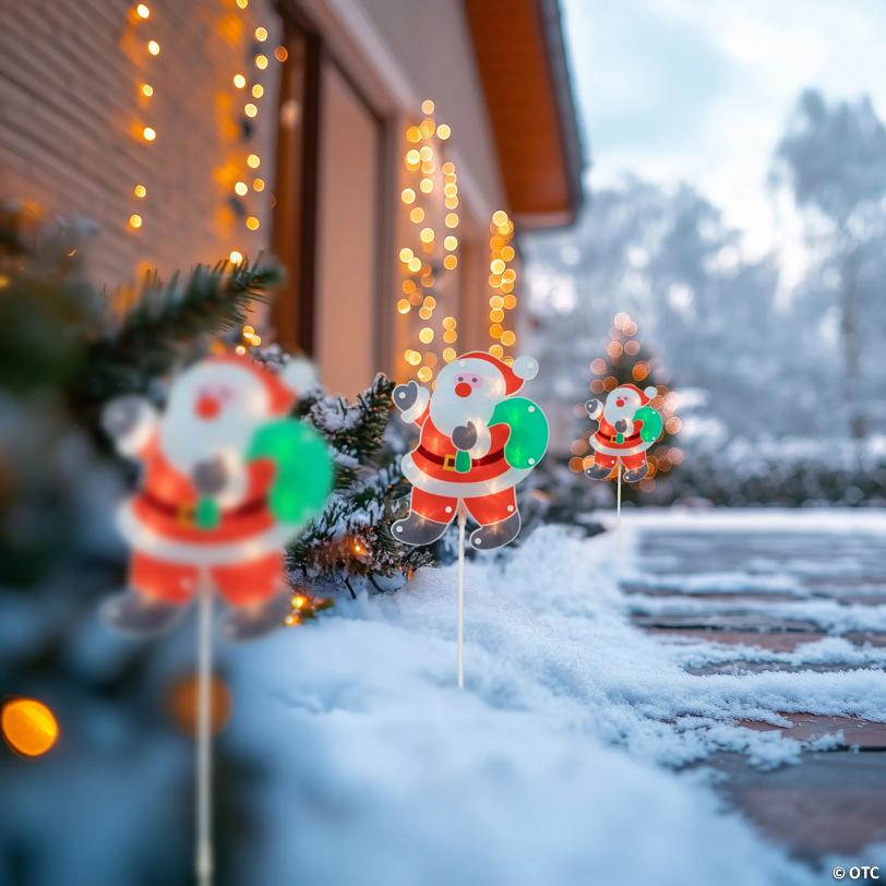 Northlight 25" Pre-Lit Holographic Santa Claus Christmas Pathway Markers, Set of 3
