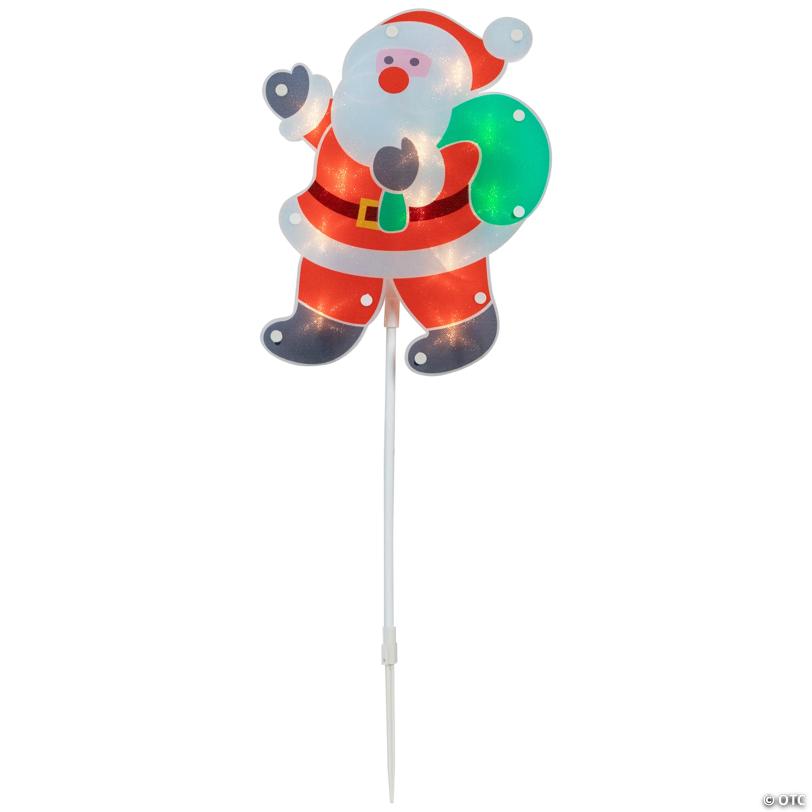 Northlight 25" Pre-Lit Holographic Santa Claus Christmas Pathway Markers, Set of 3