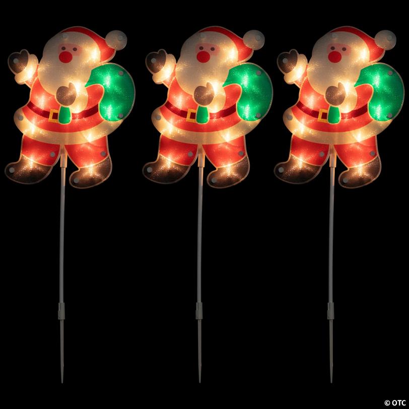 Northlight 25" Pre-Lit Holographic Santa Claus Christmas Pathway Markers, Set of 3