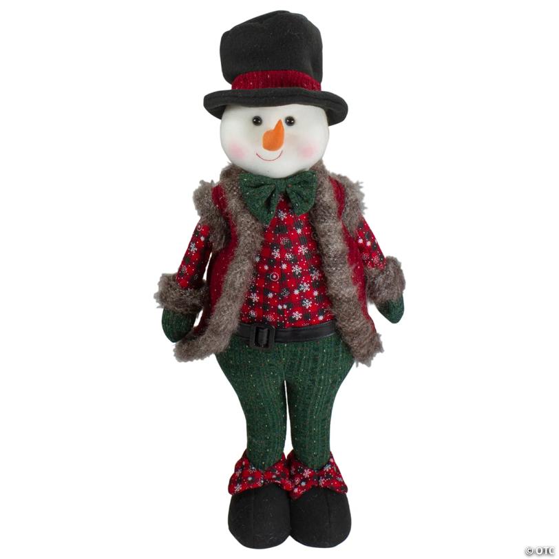 Northlight 25" Red and Green Jolly Plush Boy Snowman Christmas Figure