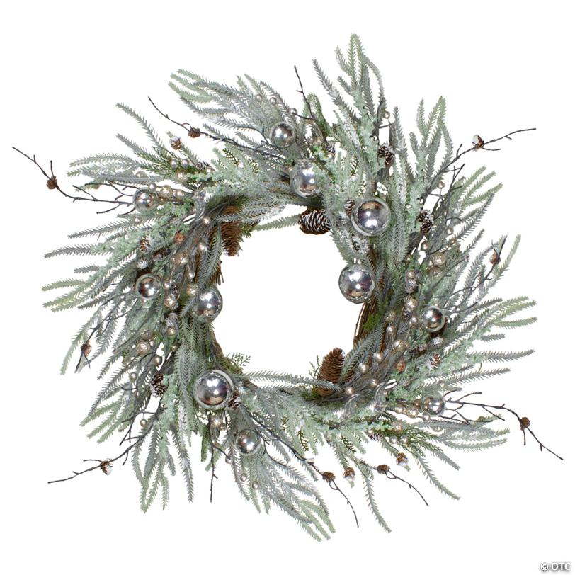 Northlight 28" Artificial Pine Frosted Christmas Wreath with Silver Berries-Unlit