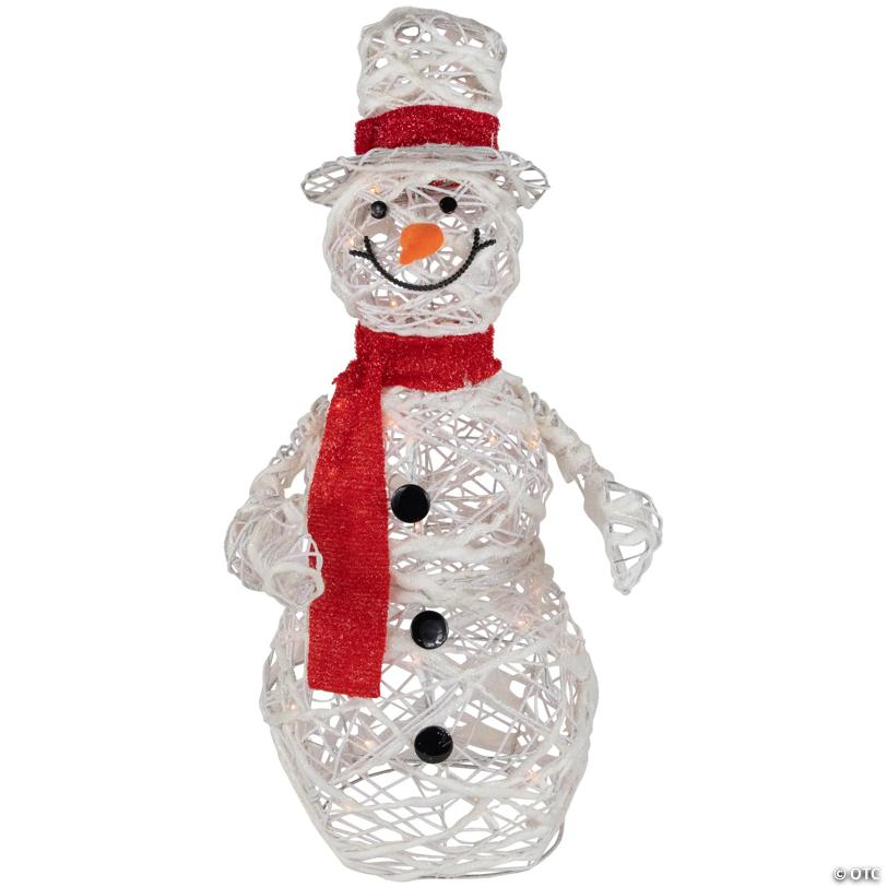 Northlight 28" Lighted White Glittered Rattan Snowman Christmas Outdoor Decoration