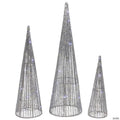 Northlight 2' LED Lighted Silver Glitter Cone Tree Outdoor Christmas Decorations, Set of 3