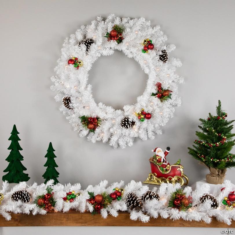 Northlight 30" Pre-Lit LED White Pine Artificial Christmas Wreath - Clear Lights