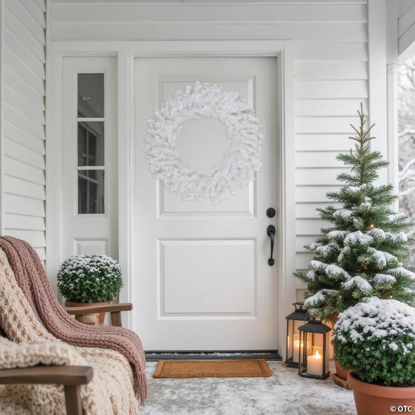 Northlight 30" Pre-Lit LED White Pine Artificial Christmas Wreath - Clear Lights