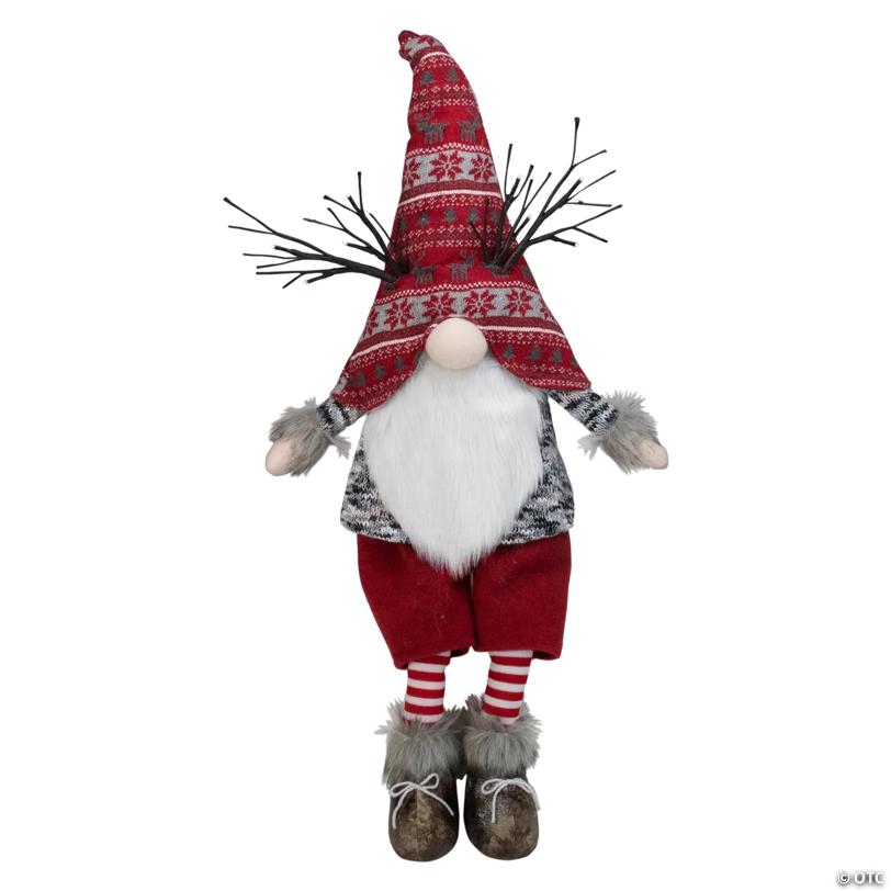 Northlight 30" Red and Gray Fair Isle Sitting Gnome Christmas Figure with LED Antlers