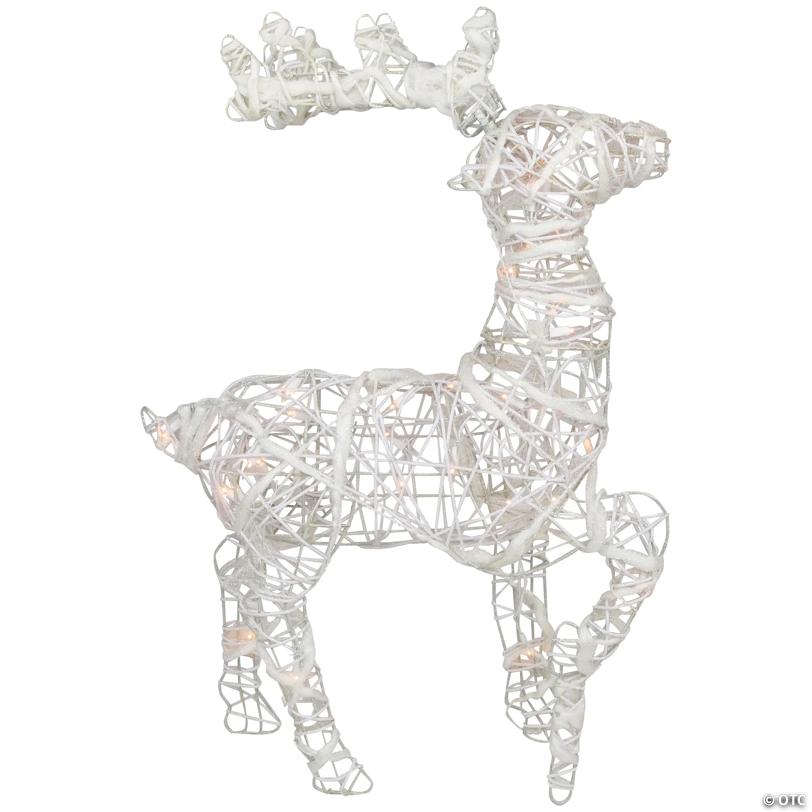 Northlight 30" White and Clear Glittered Rattan Reindeer Outdoor Christmas Decoration