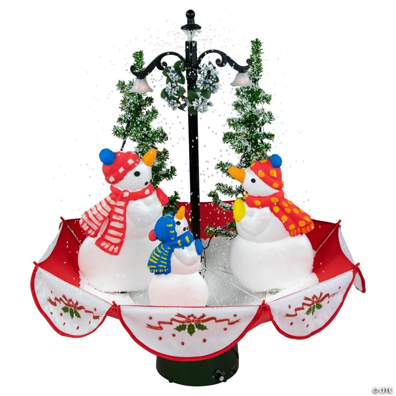 Northlight 31" Musical Lighted Snowing Snowman Family in Umbrella Base Christmas Decoration