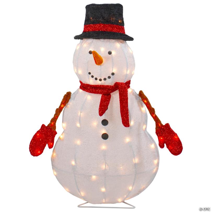 Northlight 32" Lighted 3D Chenille Snowman in Top Hat Outdoor Christmas Decoration