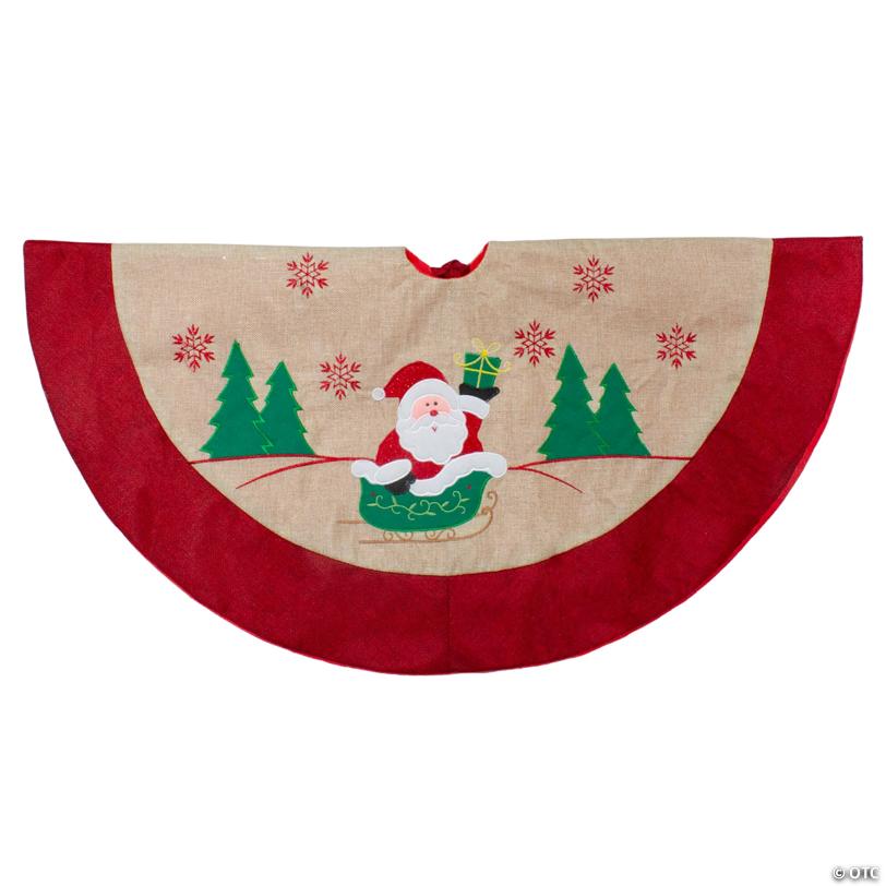 Northlight 36" Burlap Santa Claus in Sleigh Embroidered Christmas Tree Skirt