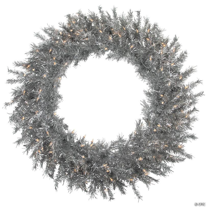Northlight 36" Pre-Lit Silver Tinsel Artificial Christmas Wreath  Clear Lights