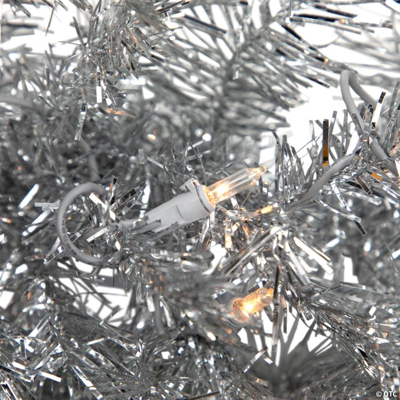 Northlight 36" Pre-Lit Silver Tinsel Artificial Christmas Wreath  Clear Lights