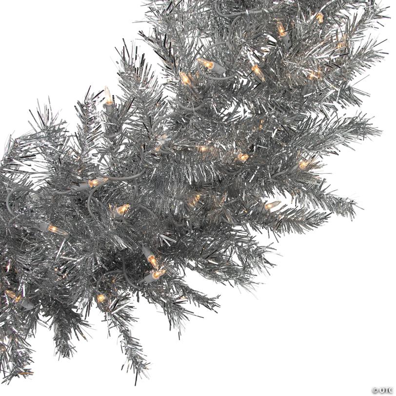 Northlight 36" Pre-Lit Silver Tinsel Artificial Christmas Wreath  Clear Lights