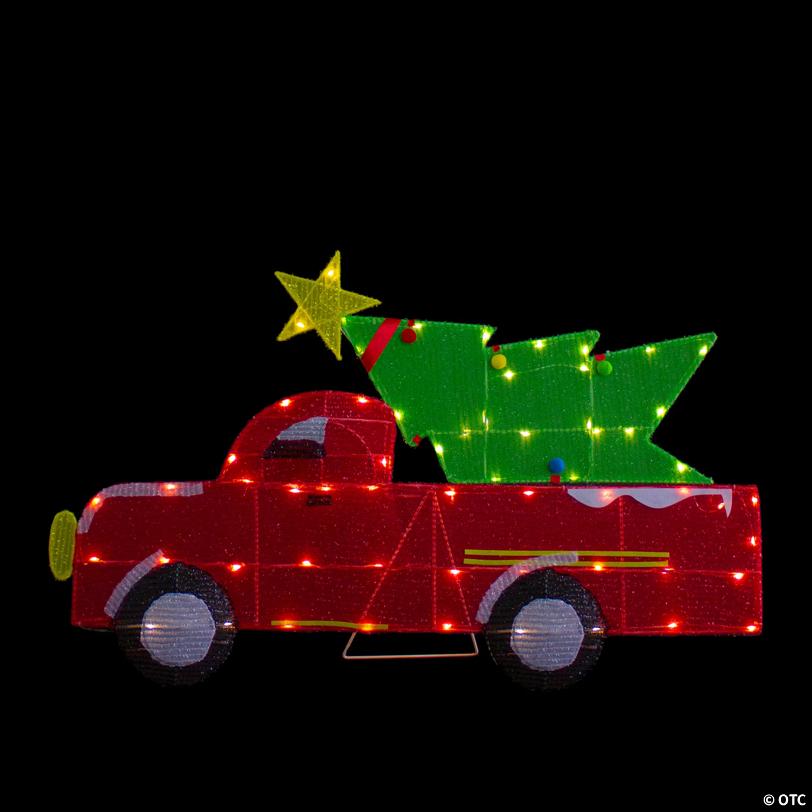Northlight 3' LED Lighted Red Truck with Christmas Tree Outdoor Decoration