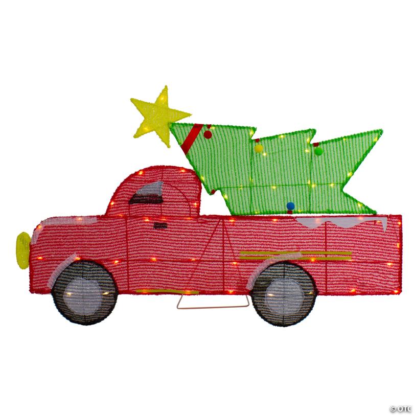Northlight 3' LED Lighted Red Truck with Christmas Tree Outdoor Decoration